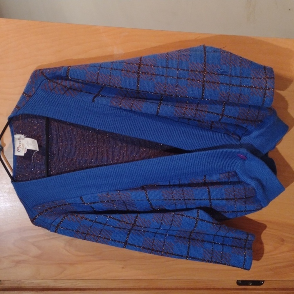 Vintage MARELLA Blue Checkered With Gold Cardigan - Picture 2 of 7